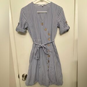 HYFVE Striped Button Midi Dress in Blue and Brown